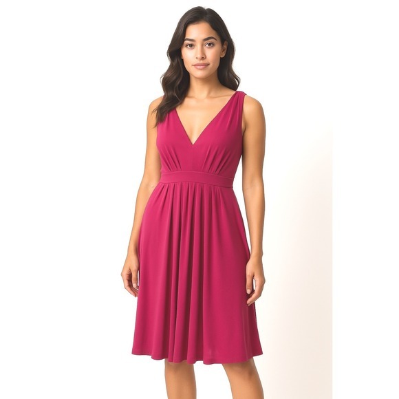 Express Dresses & Skirts - Express Pink V Neck Sleeveless Empire Waist Midi Dress M Glam Party 83-02